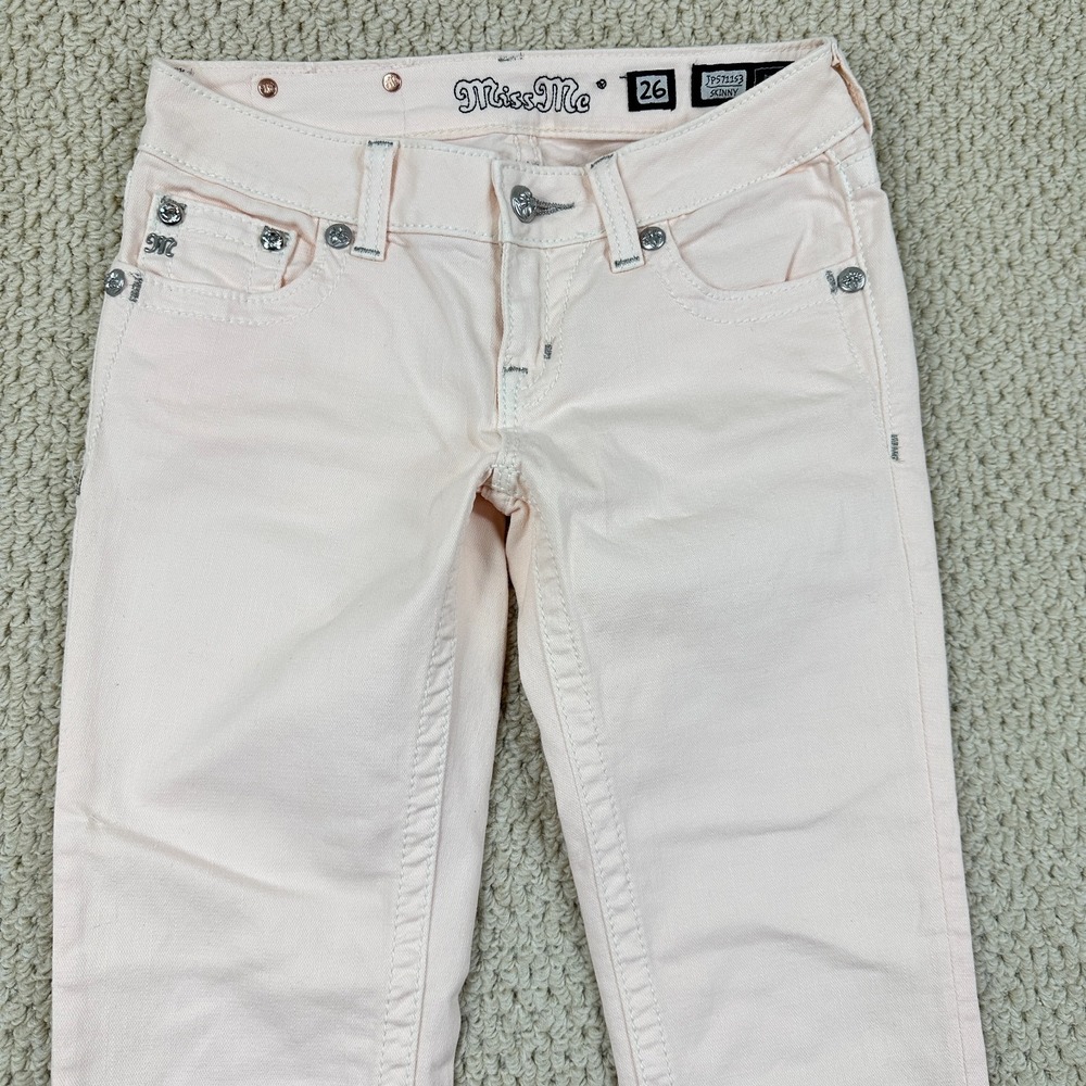 Miss Me Jeans Womens 26 Bubble Gum Pink Skinny Embroidered Rhinestone Cross - Picture 13 of 16